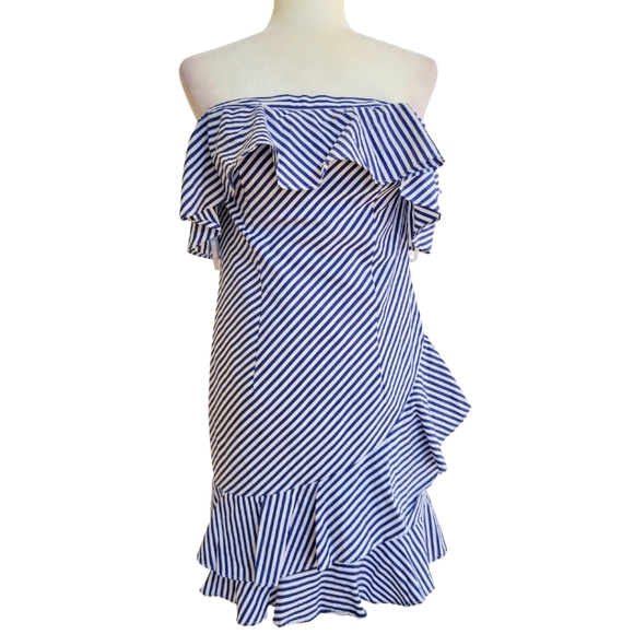 NWT About Us Off Shoulder Ruffle Striped Dress Sz Med - Picture 1 of 10